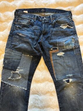 Ralph Lauren Men's Distressed Patchwork Jeans - Dark Blue